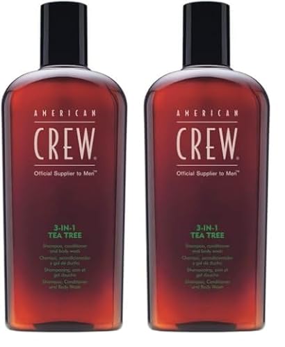 AMERICAN CREW – 3-in-1 Tea Tree Shampoo, Conditioner & Body Wash mit Teebaumöl, 450 ml, Pflegeshampoo und Spülung für Männer, Duschgel zur täglichen Reinigung von Körper und Haar (Packung mit 2) von AMERICAN CREW