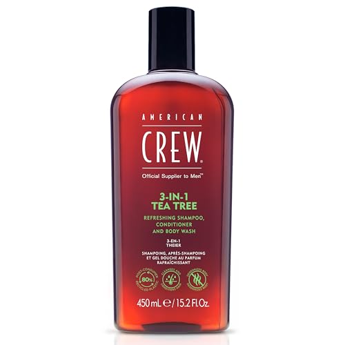 AMERICAN CREW – 3-in-1 Tea Tree Shampoo, Conditioner & Body Wash mit Teebaumöl, 450 ml, Pflegeshampoo und Spülung für Männer, Duschgel zur täglichen Reinigung von Körper und Haar von AMERICAN CREW