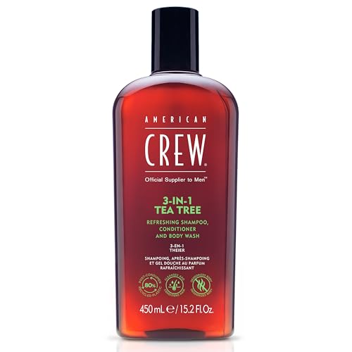 AMERICAN CREW – 3-in-1 Tea Tree Shampoo, Conditioner & Body Wash mit Teebaumöl, 450 ml, Pflegeshampoo und Spülung für Männer, Duschgel zur täglichen Reinigung von Körper und Haar, Almond von AMERICAN CREW