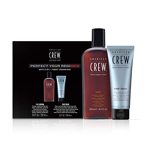 AMERICAN CREW Duo Pack Fiber Cream (100 ml) & 3-in-1 Original-Shampoo, Conditioner & Body Wash (250 ml), Stylingcreme & Pflege für Männer, tägliche Reinigung von Körper und Haar von AMERICAN CREW