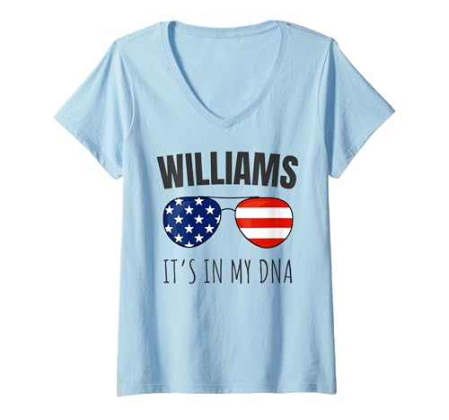 Damen Das Erbe der Williams-Familie Es liegt in meiner DNA Patriotische USA T-Shirt mit V-Ausschnitt von AMERICAN FAMILY REUNION