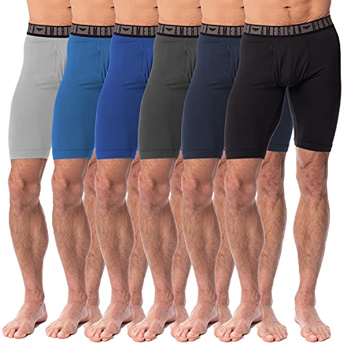 AMERICAN HEAVEN Herren Knielange Boxershorts | Ultra Soft - Stretch Base Layer Boxershorts mit Hosenschlitz - 6er Pack, 6er-Pack – Schwarz/Marineblau/Anthrazit/Grau/Königsblau/Jeansblau, Small von AMERICAN HEAVEN