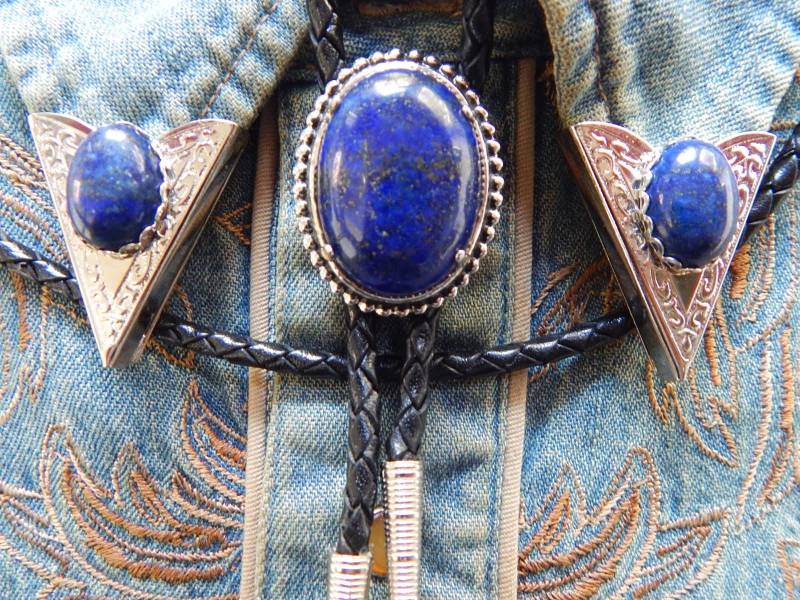 Lapis Lazuli Bolokrawatte & Kragenspitzen Set - Silberfarbe Metall Westliche Hochzeit von AMERICANMAGIC