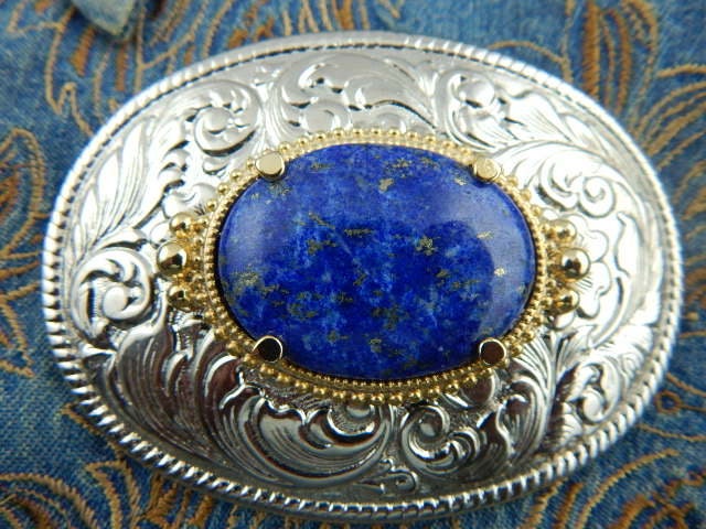 Lapis Lazuli Gürtelschnalle Silber Metall Boho Style, Für 40 Mm Gürtel von AMERICANMAGIC