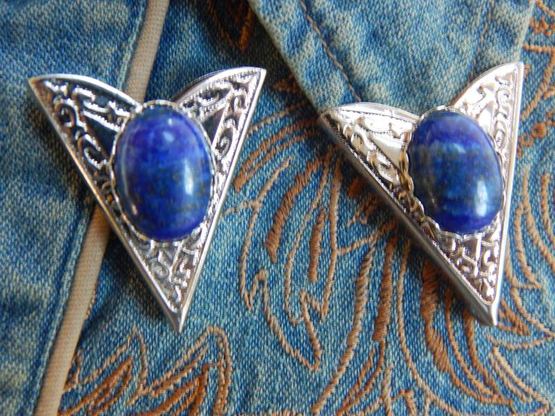 Lapis Lazuli Kragenspitzen Silber Metall Western Shirt Accessoire von AMERICANMAGIC