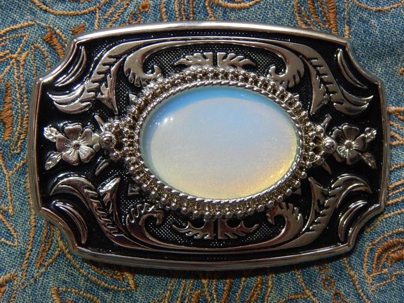 Neue Exklusive Opalite Gürtelschnalle Silber/Schwarz Farbige Metall Western Damen Männer Hochzeit Bräutigam von AMERICANMAGIC