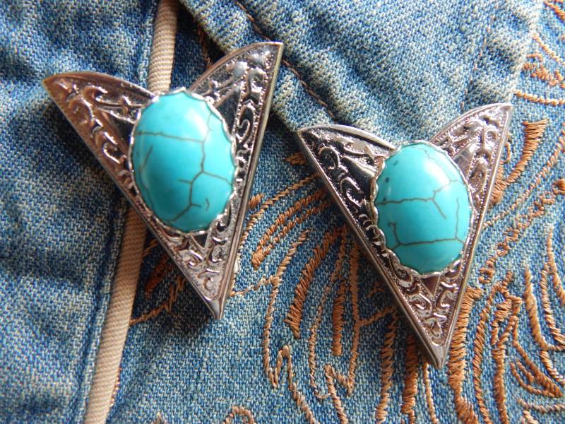 Neue Türkis Farbe Silber Metall Kragenspitzen, Damen Männer Western Hochzeit Bräutigam Goth von AMERICANMAGIC