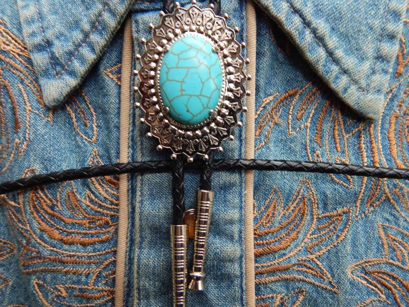 Neue Türkisfarbene Bolo Krawatte Silber Farbe Metall Damen Herren Hochzeit Bräutigam Western von AMERICANMAGIC