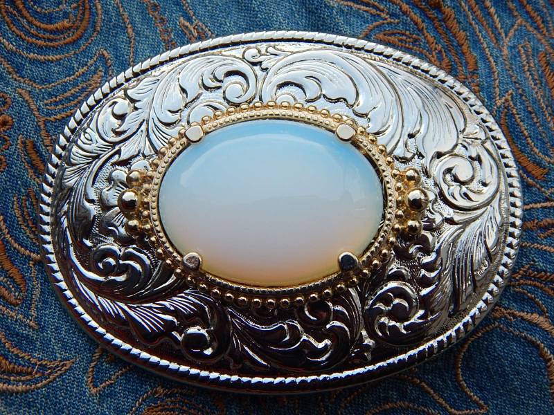 Opalite Stein Gürtelschnalle Silber Metal Western Style von AMERICANMAGIC