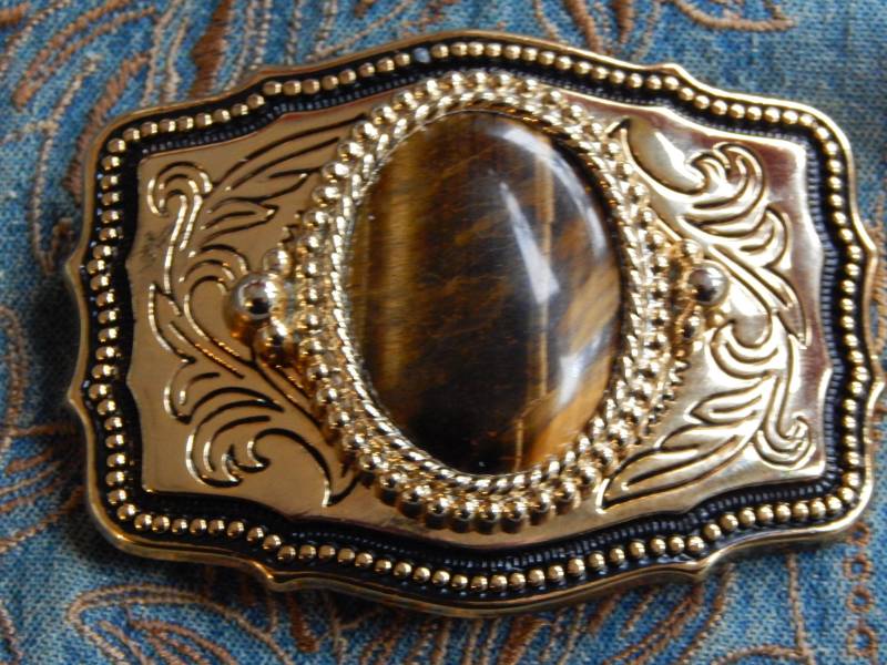 Tigerauge Stein Gürtelschnalle Gold Western Boho Style von AMERICANMAGIC