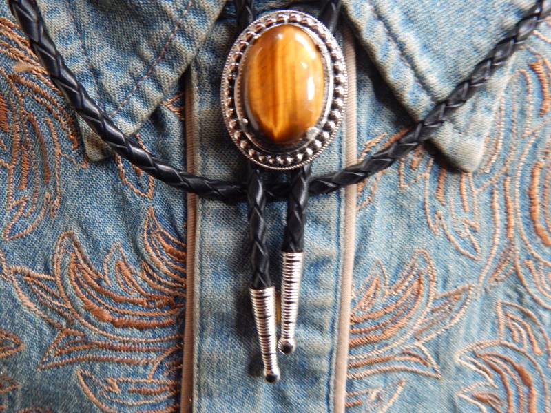 Tigers Eye Stone Bolokrawatte Silber Metal Western Bootlace Krawatte von AMERICANMAGIC