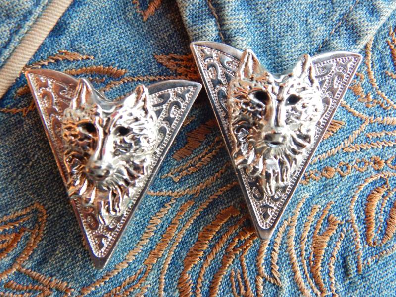 Wolf Head Collar Tips Silber Metal Western Gothic Schraubnieten von AMERICANMAGIC