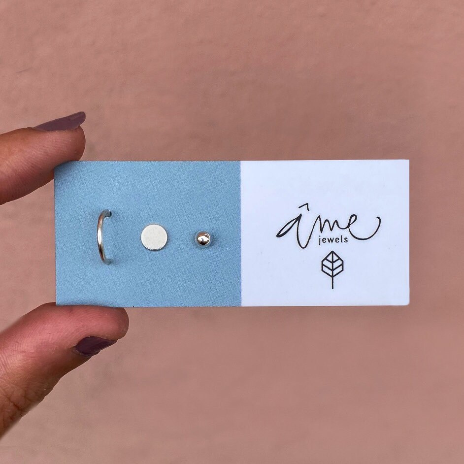 sterling Silber Ohrstecker Set Kleine Kugel, Scheibe Und Hoop sterling Silber Ohrstecker Set Kleine Kugel, Scheibe Und Hoop von AMEjewels