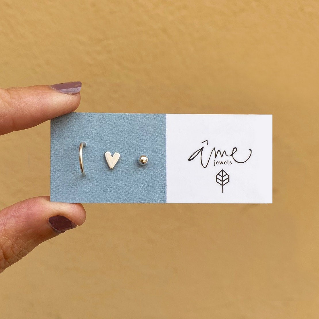 sterling Silber Ohrstecker Set Mismatched Ball, Herz & Hoop sterling Silber Ohrstecker Set Mismatched Ball, Herz & Hoop von AMEjewels