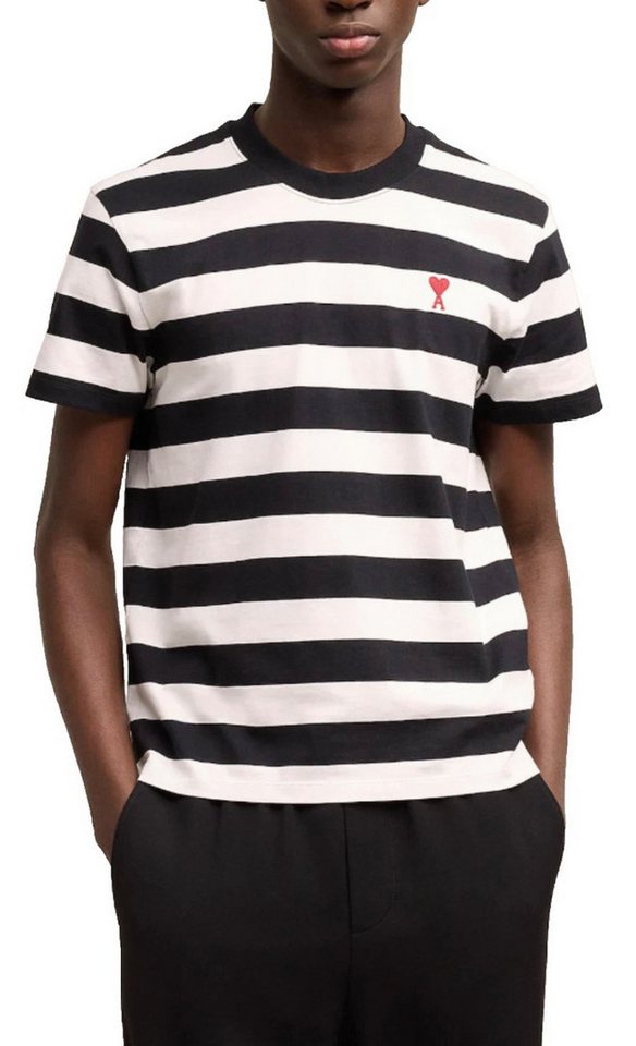 AMI PARIS - ALEXANDRE MATTIUSSI T-Shirt Ami de Coeur Schwarz Weiß Gestreift Unisex Herz Logo AMI de Coeur T-Shirt mit rotem Herz-Logo auf der Brust von AMI PARIS - ALEXANDRE MATTIUSSI