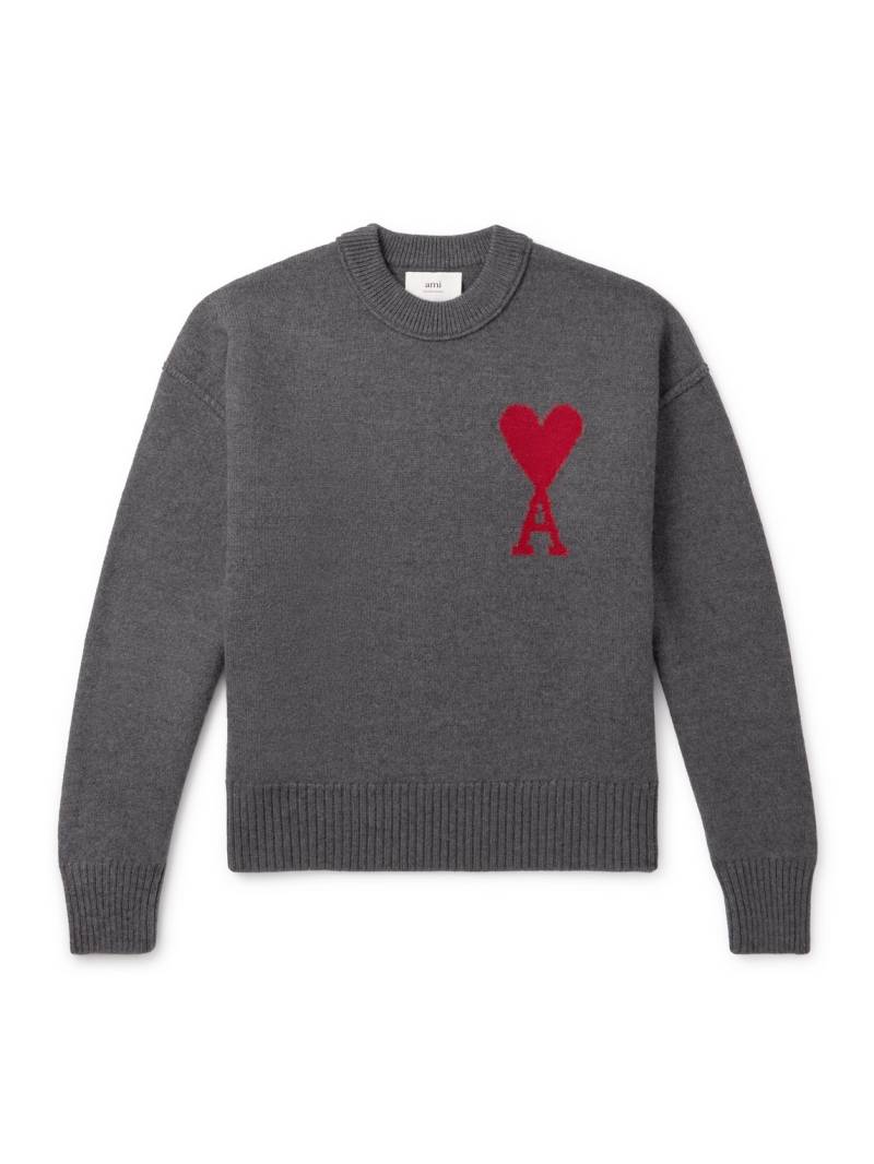 AMI PARIS - ADC Logo-Intarsia Virgin Wool Sweater - Men - Gray - L von AMI PARIS
