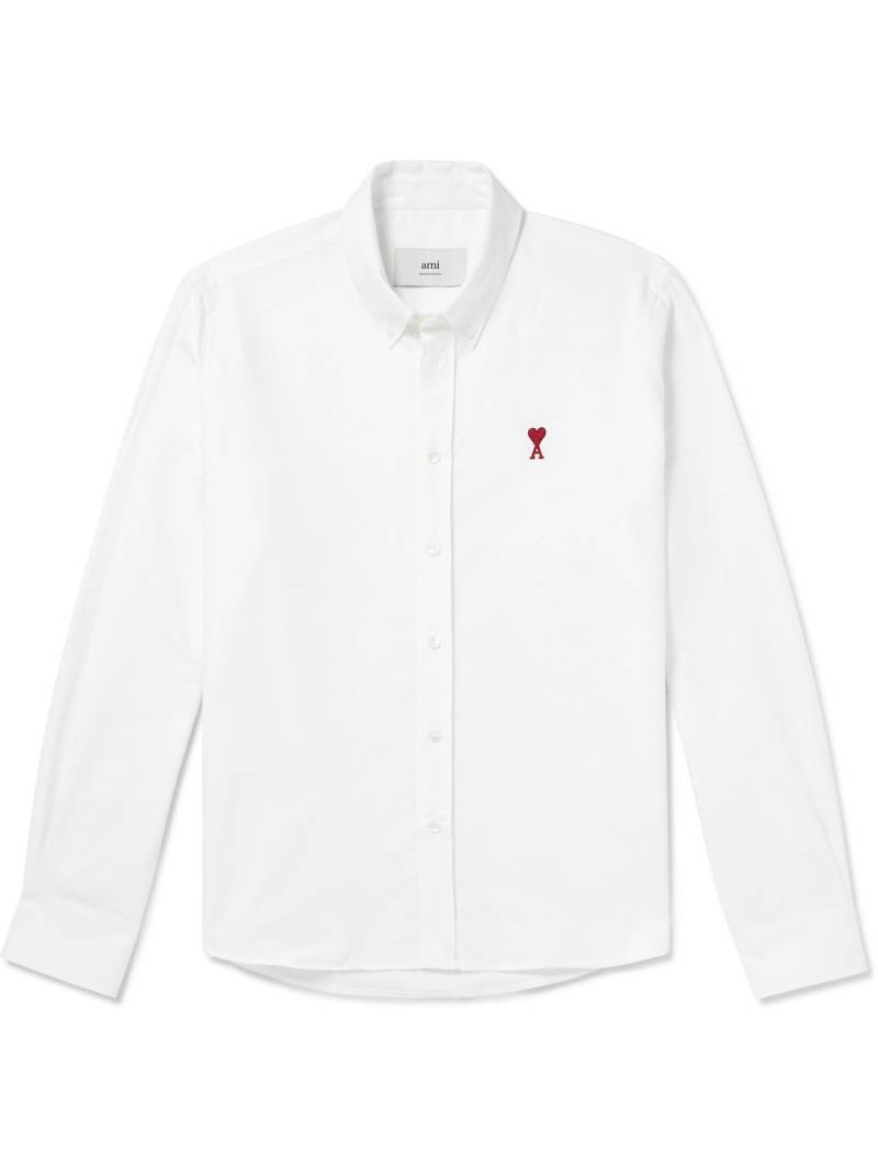 AMI PARIS - Button-Down Collar Logo-Embroidered Cotton Oxford Shirt - Men - White - M von AMI PARIS
