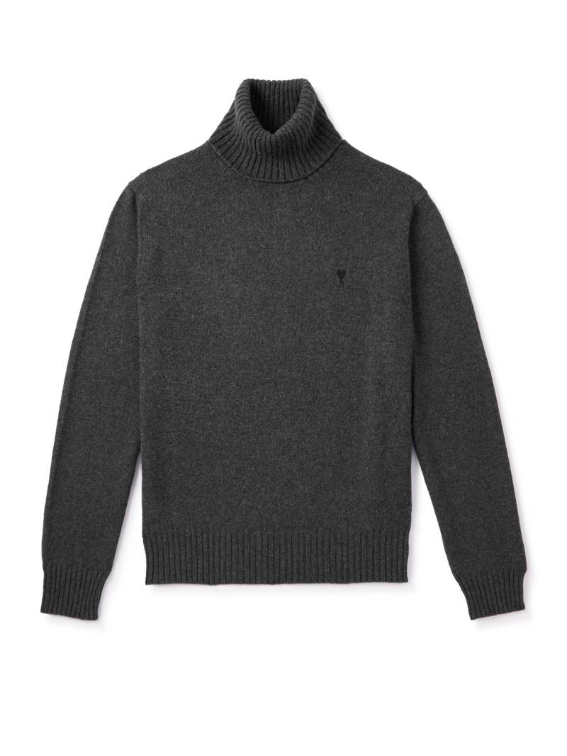 AMI PARIS - Logo-Embroidered Cashmere and Wool-Blend Rollneck Sweater - Men - Gray - L von AMI PARIS