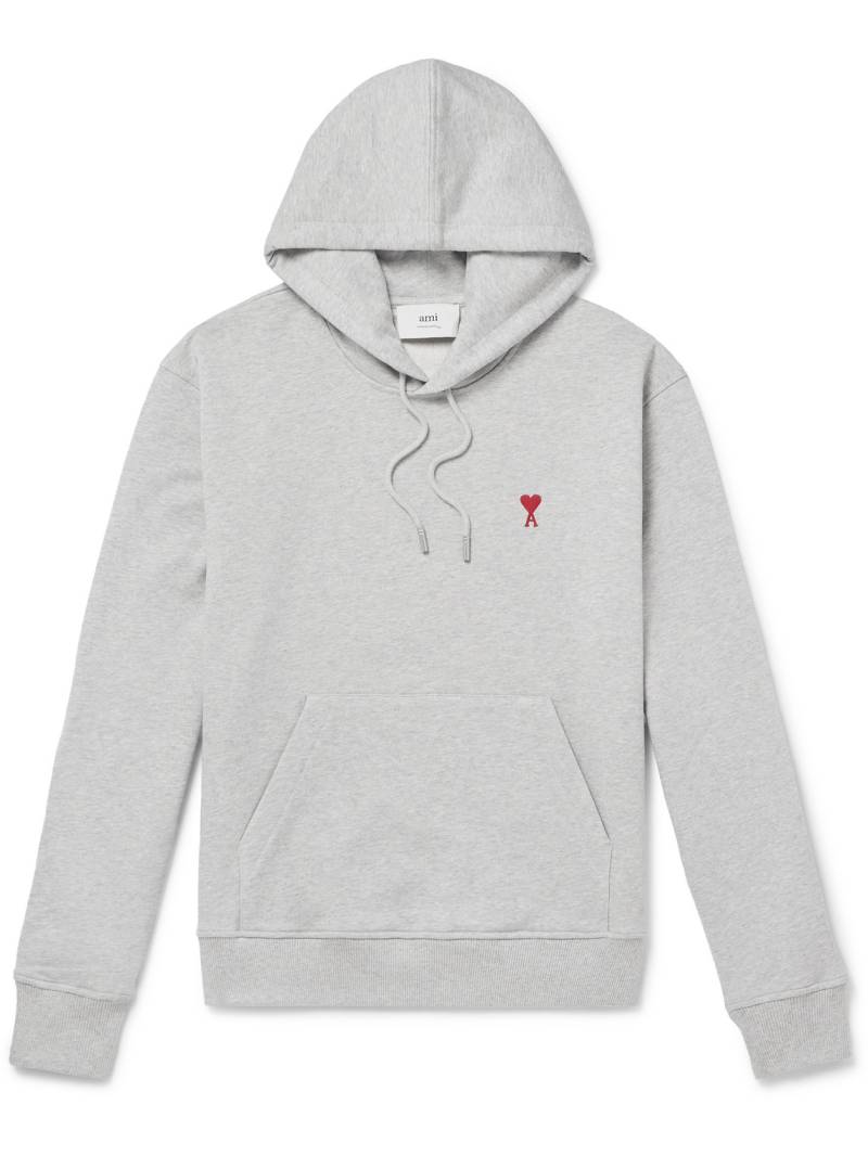 AMI PARIS - Logo-Embroidered Organic Cotton-Jersey Hoodie - Men - Gray - XL von AMI PARIS