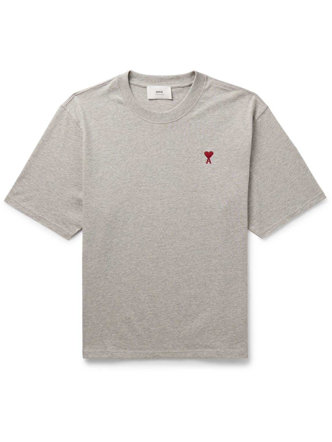 AMI PARIS - Logo-Embroidered Organic Cotton-Jersey T-Shirt - Men - Gray - XL von AMI PARIS