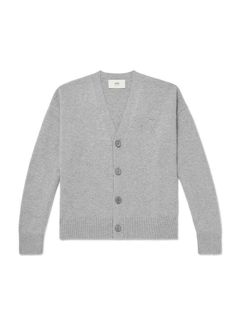 AMI PARIS - Logo-Embroidered Wool and Cashmere-Blend Cardigan - Men - Gray - M von AMI PARIS