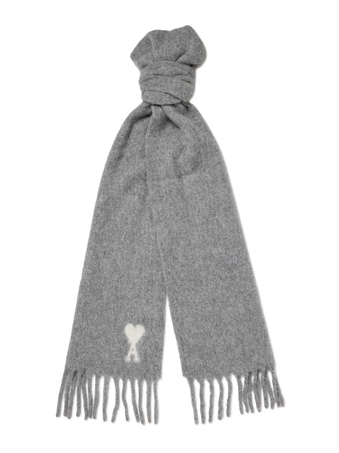 AMI PARIS - Logo-Intarsia Fringed Alpaca-Blend Scarf - Men - Gray von AMI PARIS