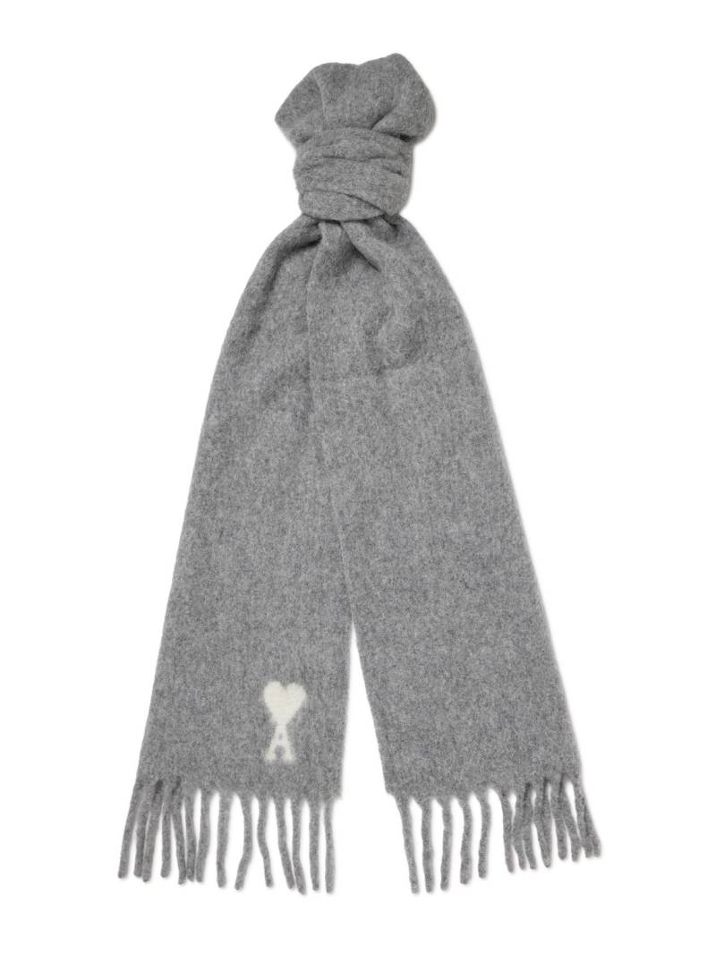 AMI PARIS - Logo-Intarsia Fringed Alpaca-Blend Scarf - Men - Gray AMI PARIS - Logo-Intarsia Fringed Alpaca-Blend Scarf - Men - Gray von AMI PARIS