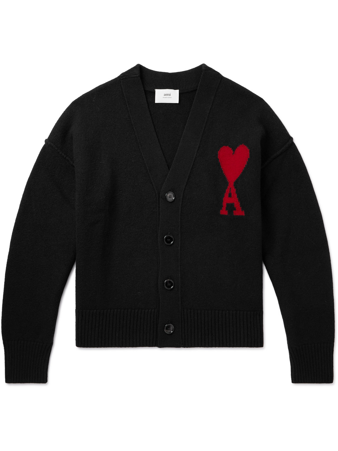 AMI PARIS - Logo-Intarsia Merino Wool Cardigan - Men - Black - XL von AMI PARIS