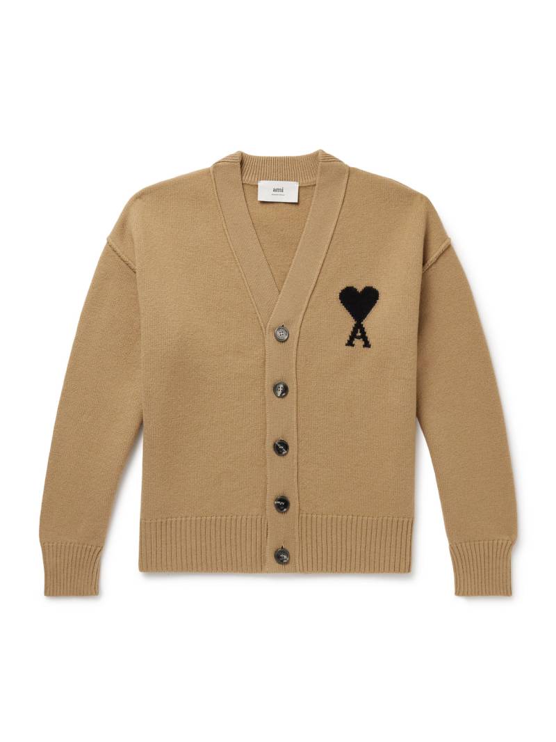 AMI PARIS - Logo-Intarsia Virgin Wool Cardigan - Men - Neutrals - XS von AMI PARIS