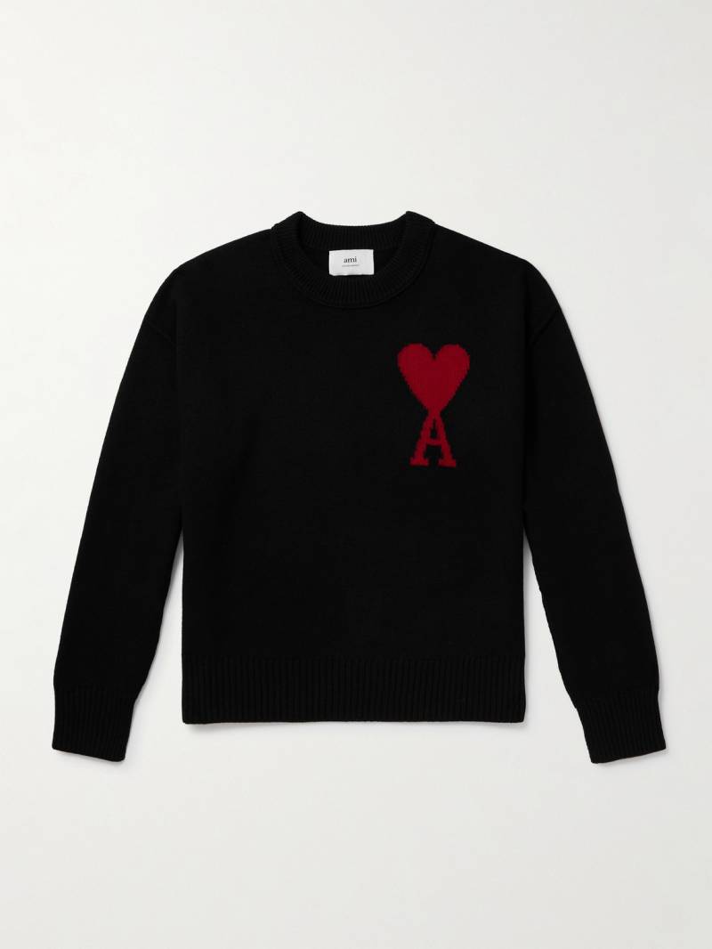 AMI PARIS - Logo-Intarsia Virgin Wool Sweater - Men - Black - M von AMI PARIS