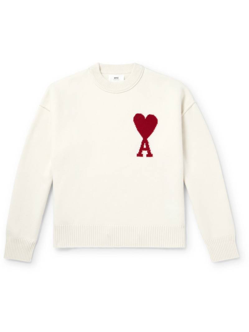 AMI PARIS - Logo-Intarsia Virgin Wool Sweater - Men - Neutrals - L von AMI PARIS