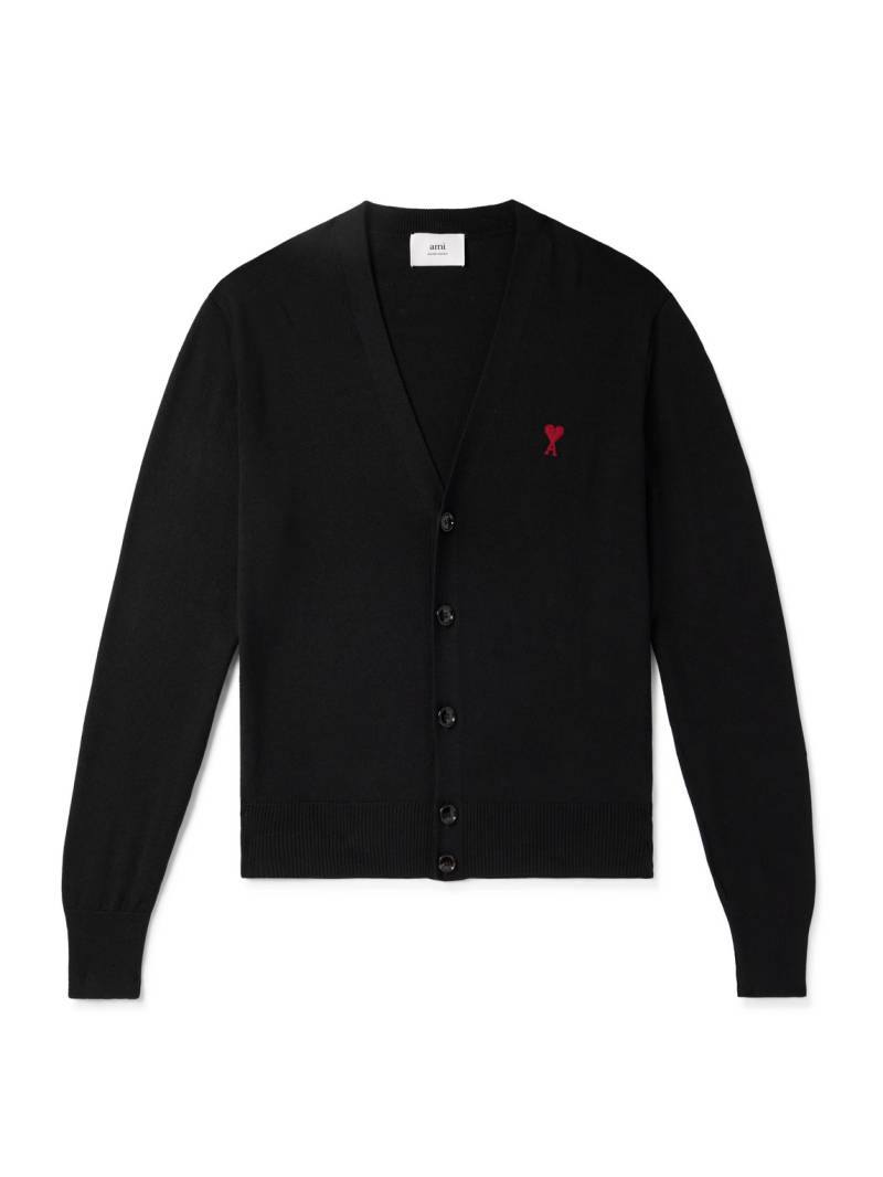 AMI PARIS - Slim-Fit Logo-Embroidered Merino Wool Cardigan - Men - Black - L von AMI PARIS