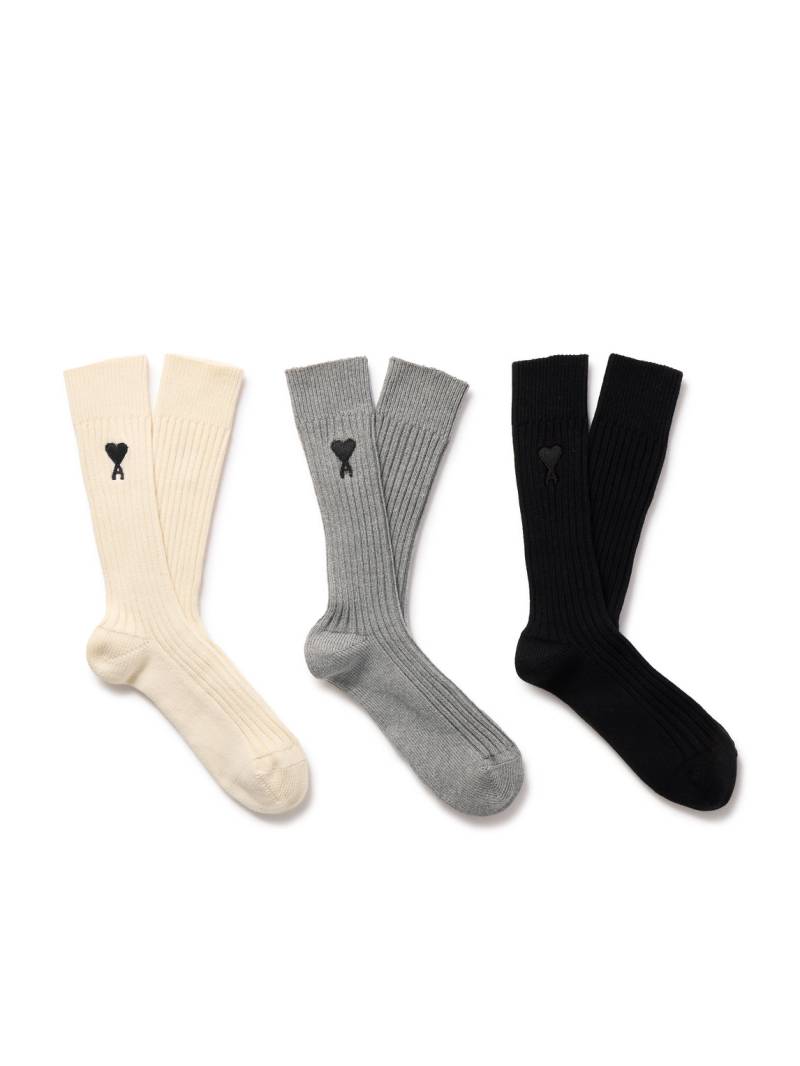 AMI PARIS - Three-Pack Logo-Embroidered Ribbed Cotton-Blend Socks - Men - Neutrals - 43-46 von AMI PARIS
