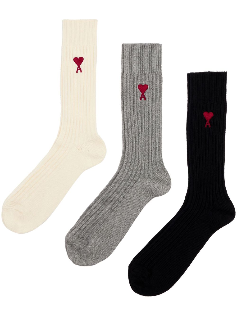 AMI Paris Gerippte Socken mit Logo-Stickerei - Nude von AMI Paris