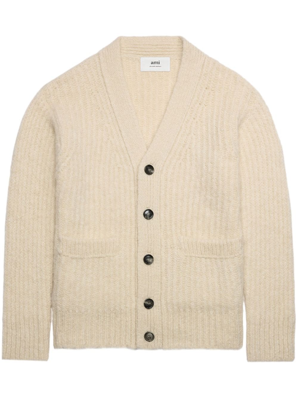 AMI Paris Gerippter Cardigan mit V-Ausschnitt - Nude von AMI Paris