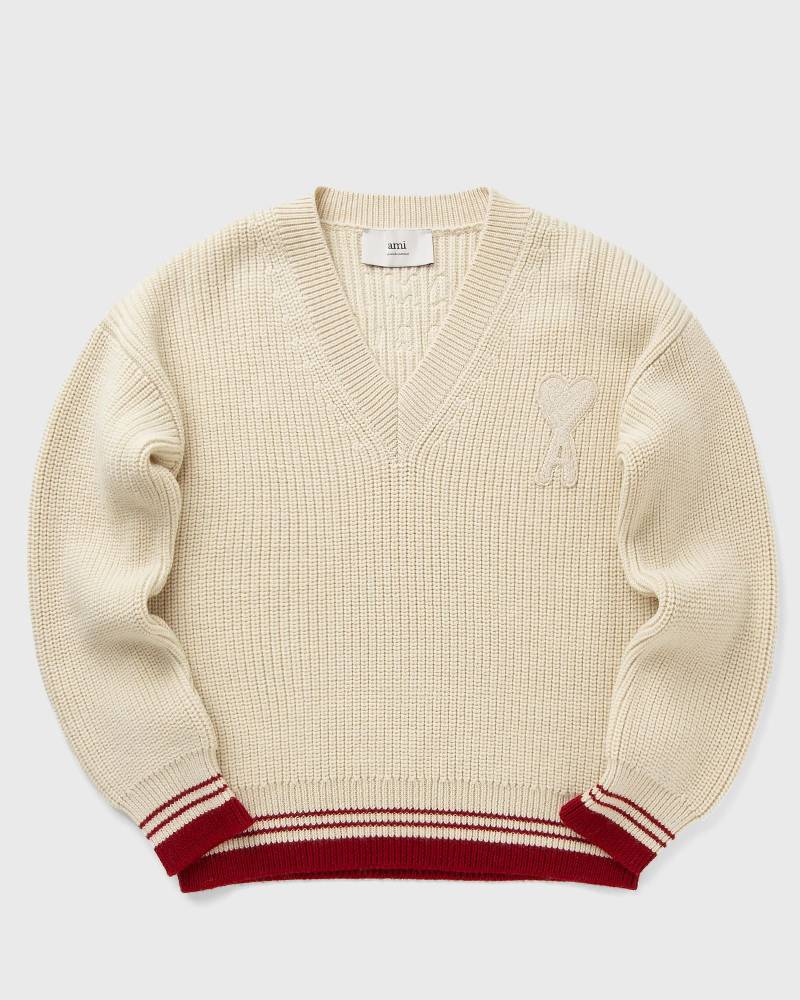 AMI Paris RIBBED V NECK SWEATER men Pullovers white in Größe:XXL von AMI Paris