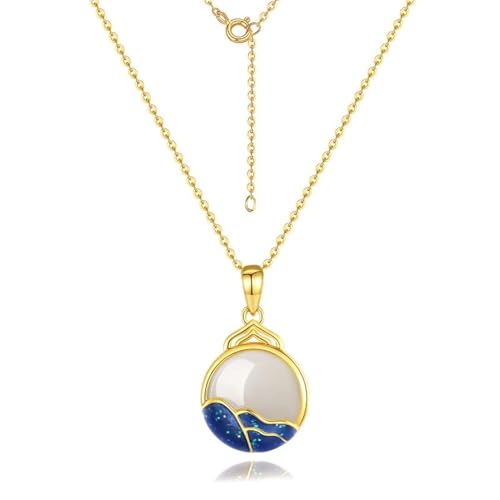 AMINKINA 14K Gold Jade Anhänger Halskette Meer Mond Jade Halskette Perfektes Geburtstags- und Muttertagsgeschenk für Mutter, Frau und Freundin, Small, Gold, Jade von AMINKINA