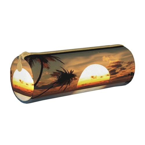 AMINNU Beach Sunrise Zylinder-Federmäppchen, strapazierfähiges Federmäppchen, Schüler-Federmäppchen, Reißverschluss-Federmäppchen, geeignet für Schulen und Büros, Unisex, weiß, Einheitsgröße, von AMINNU