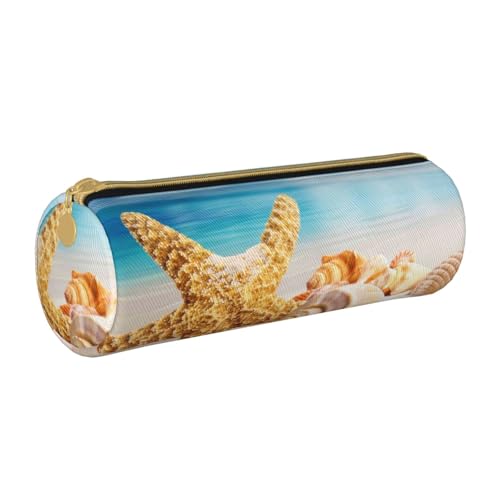 AMINNU Beach Zylinder Federmäppchen Langlebig Federmäppchen Schüler Federmäppchen Reißverschluss Federmäppchen Geeignet für Schulen und Büros, Unisex, weiß, Einheitsgröße, Kosmetiktasche von AMINNU