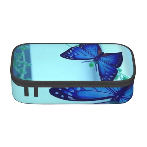 AMINNU Blauer Schmetterling Große Kapazität Federmäppchen Multifunktionales Federmäppchen Federmäppchen für Teenager mit Reißverschluss Geeignet für Schulen und Büros, Schwarz , Einheitsgröße, von AMINNU