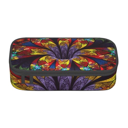 AMINNU Blume Buntglas Große Kapazität Federmäppchen Multifunktional Federmäppchen Mäppchen für Teenager mit Reißverschluss Geeignet für Schulen und Büros, Schwarz , Einheitsgröße, Kosmetiktasche von AMINNU