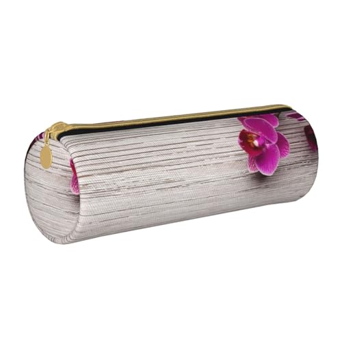 AMINNU Blume Holz Zylinder Federmäppchen Langlebig Federmäppchen Schüler Federmäppchen Reißverschluss Federmäppchen Geeignet für Schulen und Büros, Unisex, weiß, Einheitsgröße, Kosmetiktasche von AMINNU