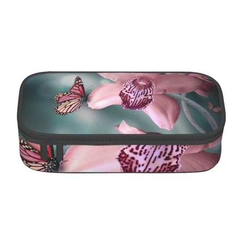 AMINNU Blume Schmetterling Weich Frisch Frühling Große Kapazität Federmäppchen Multifunktional Federmäppchen für Teenager mit Reißverschluss Geeignet für Schulen und Büros, Schwarz , Einheitsgröße, von AMINNU