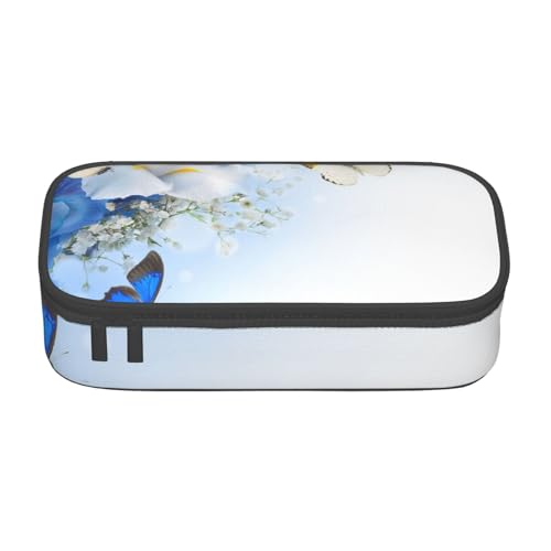 AMINNU Blumen und Schmetterling Große Kapazität Federmäppchen Multifunktionales Federmäppchen Federmäppchen für Teenager mit Reißverschluss Geeignet für Schulen und Büros, Schwarz , Einheitsgröße, von AMINNU