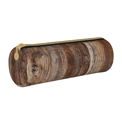 AMINNU Braunes hölzernes zylinderförmiges Federmäppchen, strapazierfähiges Federmäppchen, Schüler-Federmäppchen, Reißverschluss-Federmäppchen, geeignet für Schulen und Büros, Unisex, weiß, von AMINNU