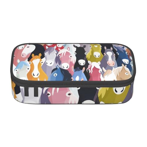 AMINNU Bunte Cartoon-Pferde Große Kapazität Federmäppchen Multifunktionales Federmäppchen Federmäppchen für Teenager mit Reißverschluss Geeignet für Schulen und Büros., Schwarz , Einheitsgröße, von AMINNU