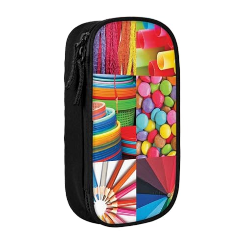 AMINNU Buntes Collage-Federmäppchen, multifunktionales Federmäppchen, Schüler-Federmäppchen, mit Reißverschluss, geeignet für Schulen und Büros, Unisex., Schwarz , Einheitsgröße, Kosmetiktasche von AMINNU