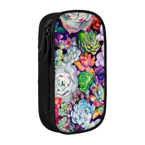 AMINNU Buntes Sukkulenten-Federmäppchen, multifunktionales Federmäppchen, Schüler-Federmäppchen, mit Reißverschluss, geeignet für Schulen und Büros, Unisex., Schwarz , Einheitsgröße, Kosmetiktasche von AMINNU