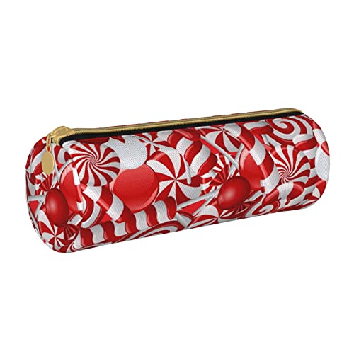 AMINNU Candy Canes Zylinder-Federmäppchen, strapazierfähiges Federmäppchen, Schüler-Federmäppchen, Reißverschluss-Federmäppchen, geeignet für Schulen und Büros, Unisex, weiß, Einheitsgröße, von AMINNU