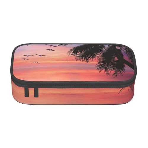 AMINNU Coconut Palm Tree Sandy Beach Große Kapazität Federmäppchen Multifunktional Federmäppchen für Teenager mit Reißverschluss Geeignet für Schulen und Büros, Schwarz , Einheitsgröße, Kosmetiktasche von AMINNU